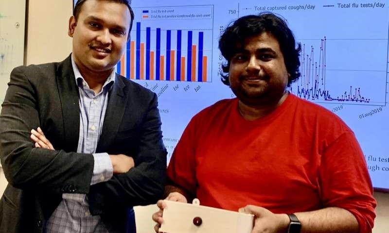 Tauhidur Rahman (bên trái), và Forsad Al Hossain chia sẻ về thiết bị FluSense. Nguồn: Đại học Massachusetts Amherst